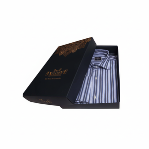 Chemise à double manchette française à rayures bleues - Product Image 2