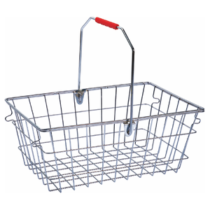 <span class=keywords><strong>Panier</strong></span> à provisions en métal de grillage d'acier inoxydable de supermarché de Chrome rectangulaire direct d'usine avec 2 poignées - Product Image 6
