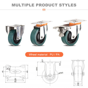 Hochwertige PU/PA 304 Edelstahl rollen 3-Zoll-Industriewagenräder mit oberer Platten bremse - Product Image 3