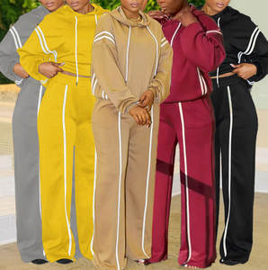 ZHEZHE модная Осенняя уличная одежда для женщин, продавец одежды, длинный рукав, топ с капюшоном и брюки, комплект из 2 предметов - Product Image 1