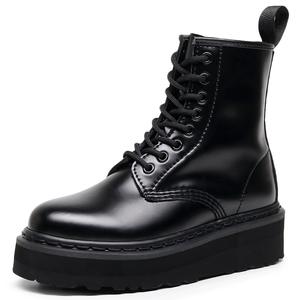 Bottes mi-mollet à plateforme pour femmes, grande taille, en <span class=keywords><strong>cuir</strong></span> de vache véritable, chaussures épaisses pour femmes, bottines mi-mollet style universitaire - Product Image 1