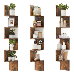 Support de <span class=keywords><strong>rangement</strong></span> mural en bois à cadre d'<span class=keywords><strong>angle</strong></span> flottant à 5 couches pour salle de bain cuisine salon stockage et affichage - Product Image 2