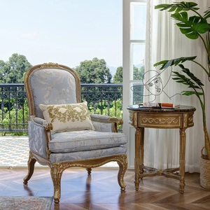 เก้าอี้พักผ่อนหุ้มผ้าสีตามสั่ง โครงไม้มะฮอกกานีแท้ สไตล์วินเทจ สำหรับห้องนั่งเล่น - Product Image 1