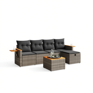 Conjunto de Sofá de Jardín Gris de Ratán para 4 Personas, Diseño Contemporáneo para Exteriores - Product Image 1