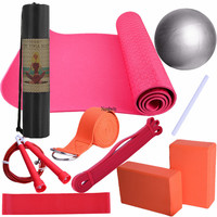Ensemble de yoga 10 pièces avec tapis de yoga 7 mm, ballon de yoga, bande d'étirement, bande de résistance, anneau de traction, brique de yoga, ensemble de fitness à domicile en EVA