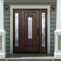 Porte intérieure en bois massif de style européen Sunnysky Home Villa, en acajou, avec dessus rond et vitre.