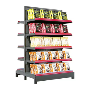 Estantería Ajustable de Pared con Panel Perforado y Borde Rojo para Exhibición Comercial de Snacks Envasados en Minimercados - Product Image 1