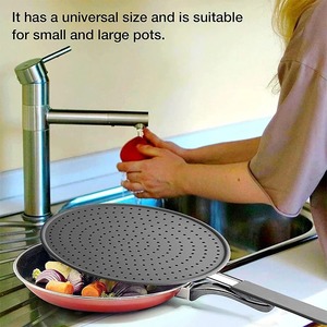 Silicone Kitchen Splatter Screen <b>with</b> Handle Heat-resisting Oil Splash Guard Drain Board Cover Kitchen Frying <b>Pan</b> <b>Lid</b> - Product Image 2