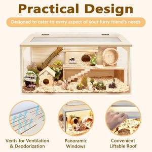 Villa pour animaux de compagnie en bois massif avec toit ouvrant, <span class=keywords><strong>cage</strong></span> d'élevage à température constante pour petits animaux, boîte d'escalade pour hamsters - Product Image 3