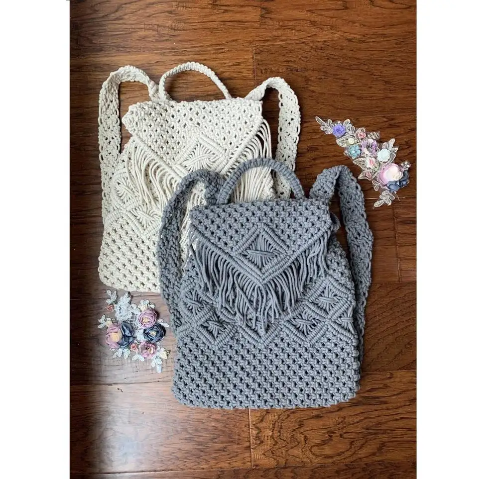 Handmade Macrame Ba Lô Túi Xách Tay Nhỏ Túi Tote Ấn Độ Macrame Cotton Sling Túi Dệt Phụ Kiện Quà Tặng