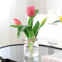 Bunga Artificial Real Touch Merk Wonder Vas Kaca Desain Mewah Modern Kontemporer Warna Dapat Disesuaikan Tulip Pink untuk Meja