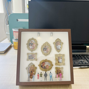 Mini Museum Shadow Box Photo <b>Frame</b> Square <b>Black</b> Resin Vintage Handmade DIY Portrait Display With Lights - Product Image 2