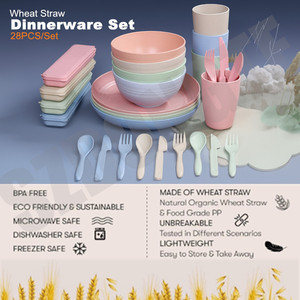 Set di Stoviglie Horeca in Paglia di Grano Ecologica con Logo Personalizzato, <span class=keywords><strong>28</strong></span> Piatti Quadrati Moderni Infrangibili - Product Image 6