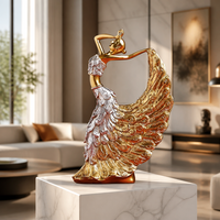 Élégante figurine en résine Danseuse Païquée, sculpture de plumes dorées et argentées, statue de luxe moderne, décoration de table pour la maison et le bureau, cadeau