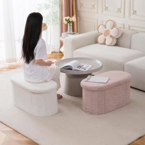 Banco de Armazenamento Dobrável de Tecido Chenille 76*38*38cm Grande Capacidade com Tampa Macia Moderno para Uso em Hotel Apartamento Escola Entrada Casa - Product Image 5
