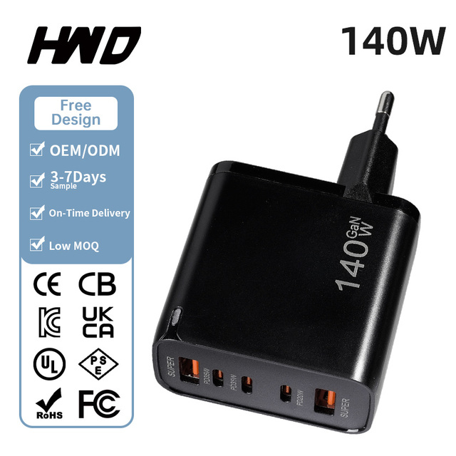 140W GaN 5-Port Fast Charger Support PD3.1 QC3.0 SCP Universal Multi-device Charging Station Laptop Phone Tablet EU/US/UK Plug