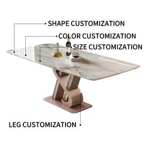 โมเดิร์นRoyal Marbleห้องรับประทานอาหารโต๊ะเฟอร์นิเจอร์โต๊ะรับประทานอาหารเก้าอี้ชุดหรูหราด้วยการออกแบบที่หรูหรา