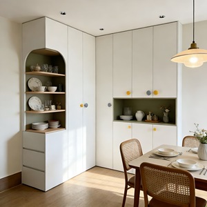 Vitrina color <span class=keywords><strong>crema</strong></span> multifuncional para sala de estar, mueble de exhibición con cajones para la sala de estar del hogar. - Product Image 3