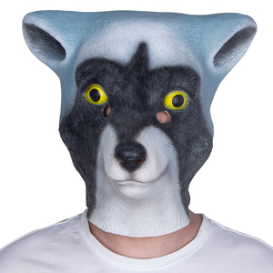 Máscara de Látex de <span class=keywords><strong>Mapache</strong></span>/Lobo, Cabeza Completa, Gris/Negro, Textura Realista, Ojos Amarillos Brillantes, Suave y Cómoda, para Halloween, Cosplay y Fiestas - Product Image 1