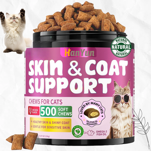 Friandises croquantes et crémeuses pour la santé de la peau et du pelage des chats avec des oméga 3 6 9, vitamines C E, <span class=keywords><strong>biotine</strong></span>, compléments alimentaires pour la santé des animaux de compagnie, chats - Product Image 1