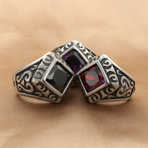 yunnique Men's <b>Titanium</b> Steel <b>Ring</b> Geometric Retro Punk Bezel Setting Multi Color Stone Jewelry Gift 29085 - Product Image 1