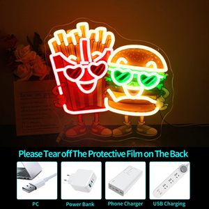 Letrero LED <span class=keywords><strong>de</strong></span> Neón con Impresión UV <span class=keywords><strong>de</strong></span> Hamburguesa y Papas Fritas, Decoración <span class=keywords><strong>de</strong></span> Pared con Alimentación USB para Cocina, Cafetería, Restaurante y Cuarto <span class=keywords><strong>de</strong></span> Hombre - Product Image 6