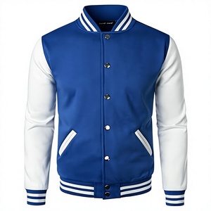Veste universitaire bleue et blanche pour homme avec fermeture boutonnée, style décontracté classique, col rabattu, matière polyester, pour l'automne - Product Image 1