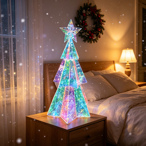 Iridescent <b>LED</b> Christmas Tree Figurine <b>Star</b> Topped Holiday Decoration Indoor Outdoor Garden Ornament - Product Image 3