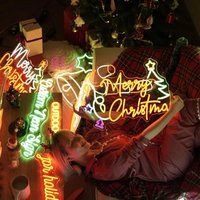 Enseigne néon LED de Noël, motif renne, chien teckel, flocon de neige, Joyeux Noël, décoration murale lumineuse pour fêtes, vitrine de magasin, maison