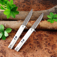 Couteau de poche pliant haut de gamme en acier Damas laiton avec manche en os de vache, personnalisable OEM, pour la chasse, le camping et la pêche en extérieur BS306-1