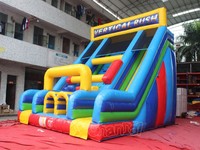 Toboggan aquatique gonflable Vertical Rush avec murs d'obstacles adhérents, entrée, château gonflable et jeux de course pour l'extérieur