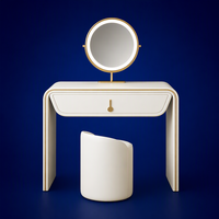 Ensemble de coiffeuse de luxe en bois massif couleur crème, table de maquillage moderne et minimaliste en cuir pour chambre à coucher avec rangement intégré, robuste et autoportante