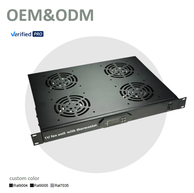 OEM ODM JG03 19Inch 4 Axial Flow Fans Cooling System with Temperature Control Unit Ball Bearing 15W for Server Cabinet 220V