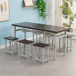 Table à manger modulaire en acier inoxydable avec tabourets suspendus, 4 ou 6 places, pour cantines, restaurants de nouilles, ensembles de restaurants - Product Image 3