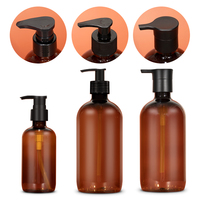Bouteille pompe en plastique ambré givré de luxe avec impression de logo personnalisé, 300 ml et 500 ml, pour shampoing, gel douche et après-shampoing