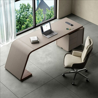 Bureau de style simple et luxueux en cuir de selle avec armoire latérale et bureau informatique – Bureau haut de gamme pour le télétravail
