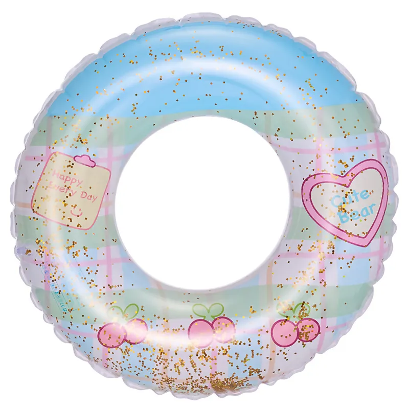 Tubo de natação inflável Love Cherry com glitter dentro, novo design, anel de natação inflável Love Cherry, novo design, 2024