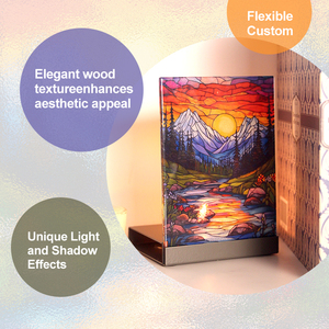 <b>Small</b> Rectangle Design UV Printed Stained Glass Mountains and Rivers Tea Light <b>Candle</b> Holders-Durable Home Decor - Product Image 3