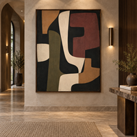 Peinture sur toile abstraite géométrique organique de style vintage aux tons terreux, noir, beige, bordeaux, art mural pour la décoration d'hôtel, de villa, de bureau
