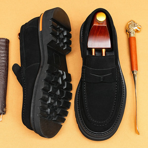 Cross-border thick-soled round-toe British casual <b>shoes</b> for men, black faux leather, business style men's <b>shoes</b> - Product Image 5