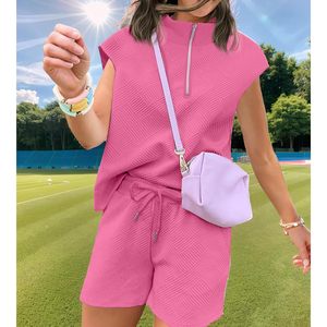 Ensemble deux pièces d'été pour femme : haut sans manches et short, décontracté, tricoté, respirant, idéal pour l'entraînement ou la détente - Product Image 2