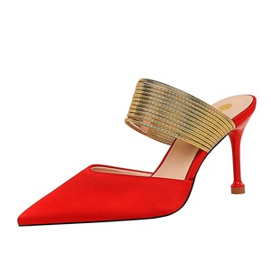 Chaussures pour femmes BIGTREE <span class=keywords><strong>2020</strong></span>, nouvelle mode, talons aiguilles Baotou, bouche peu profonde, bout pointu, en soie et satin, pantoufles ajourées - Product Image 2