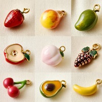 Fruit Charm Assortiment Verguld Emaille Banaan Aardbei Druif Perzik Charm Bedel DIY voor Sieraden maken RVS