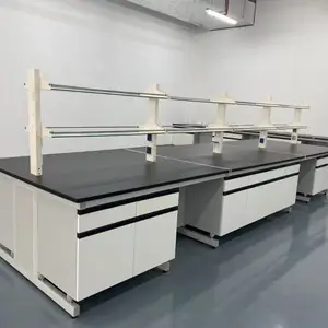 Mesa de trabajo de acero inoxidable para laboratorio de química, mesa de laboratorio de física escolar con estante de reactivo