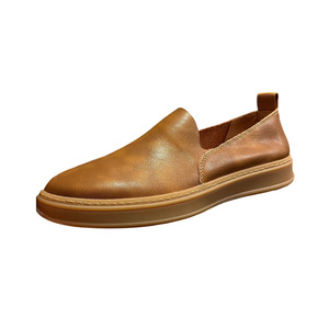 Mocasines Retro de Cuero Genuino Marrón para Hombre, Estilo Slip-On, Transpirables, de Piel Vacuna Suave, Tacón Bajo, Zapatos Casuales de Primavera/Verano - Product Image 1
