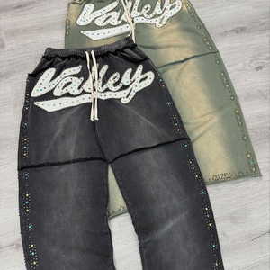 Huili Heavyweight Cotton Vintage gewaschene Jogger Jogging hose Herren Custom Stickerei Logo Strass Sun lashed Wide Leg Jogging hose - Product Image 1