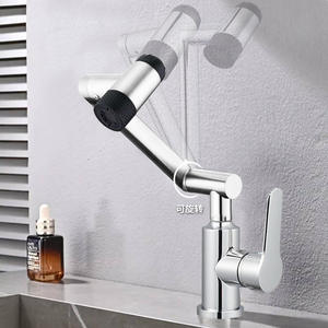 Grifo de Lavabo de Acero Inoxidable con Doble Manija, Monomando, Montaje en Cubierta, Diseño Moderno de Brazo Robótico, Activación por Levantamiento, Agua Fría y Caliente - Product Image 1