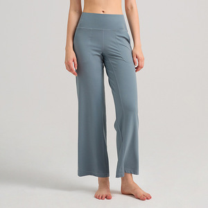 Pantalon de yoga personnalisé en gros pantalon large droit ample pour femmes pantalon de sport décontracté poncé confortable taille haute hanche ascenseur - Product Image 2