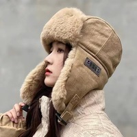 Invierno grueso cálido sombrero hombres mujeres moda a prueba de viento cálido protección para los oídos sombrero de montar poliéster volador Ushanka frío sombrero