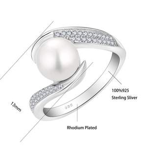 Özel taklit beyaz kabuk inci 925 gümüş yüzük beyaz renk 3A zirkon taş moda tüm parmak yüzük - Product Image 4